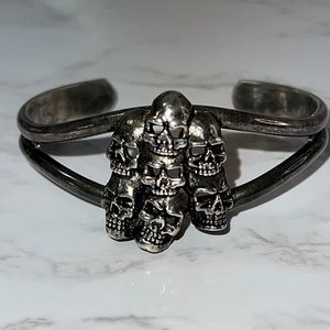 Pile of Skulls Cuff Bracelet. Seven Skulls, Goth, Macabre, Ghouls, Skeleton Head